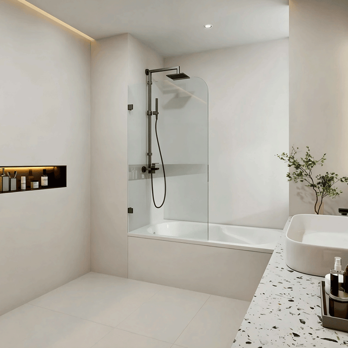 750/900mm 10mm Glass Covey Frameless Fixed Bathtub Curved Corner Shower Screens - 1500mm Height