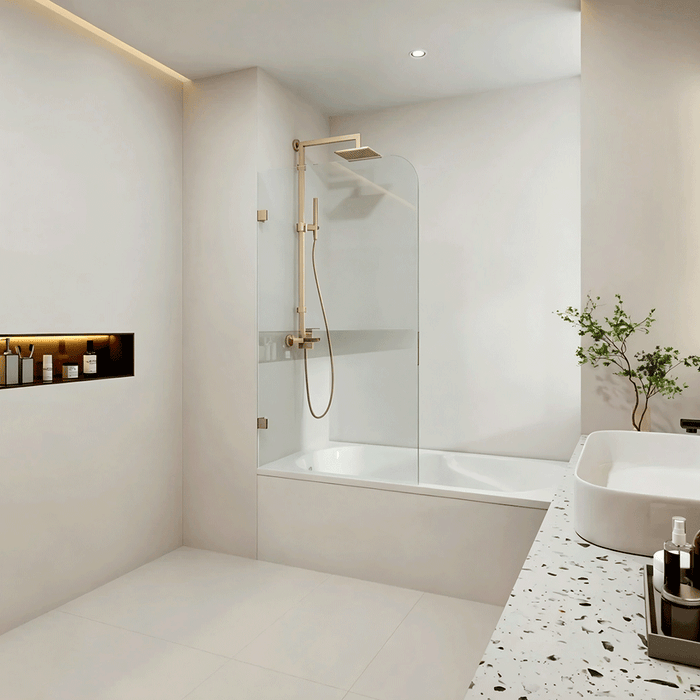 750/900mm 10mm Glass Covey Frameless Fixed Bathtub Curved Corner Shower Screens - 1500mm Height