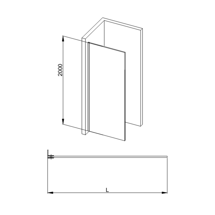 300-1200mm 10mm Glass Covey Frameless Walk-in Single Panel With U Channel Shower Screens - 2000mm Height