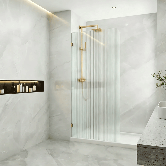 800-1200mm 10mm Fluted Glass Covey Frameless Walk-in Corner Curved Single Panel Shower Screens - 2100mm Height