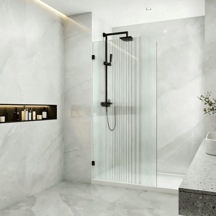 800-1200mm 10mm Fluted Glass Covey Frameless Walk-in Corner Curved Single Panel Shower Screens - 2100mm Height