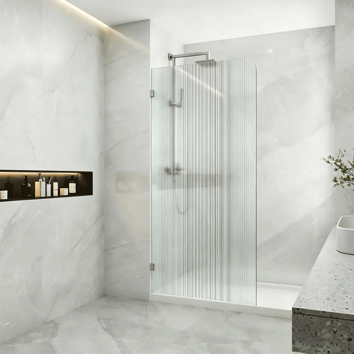 800-1200mm 10mm Fluted Glass Covey Frameless Walk-in Corner Curved Single Panel Shower Screens - 2100mm Height