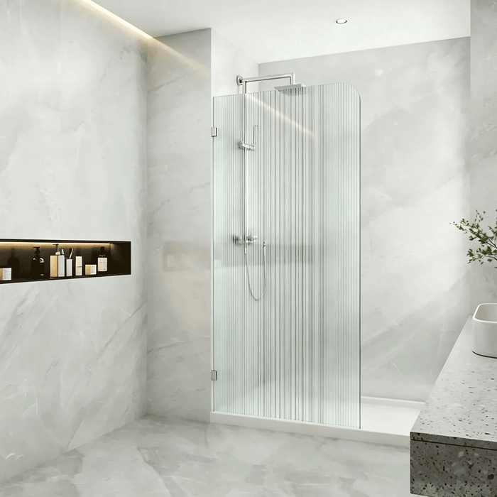 800-1200mm 10mm Fluted Glass Covey Frameless Walk-in Corner Curved Single Panel Shower Screens - 2100mm Height