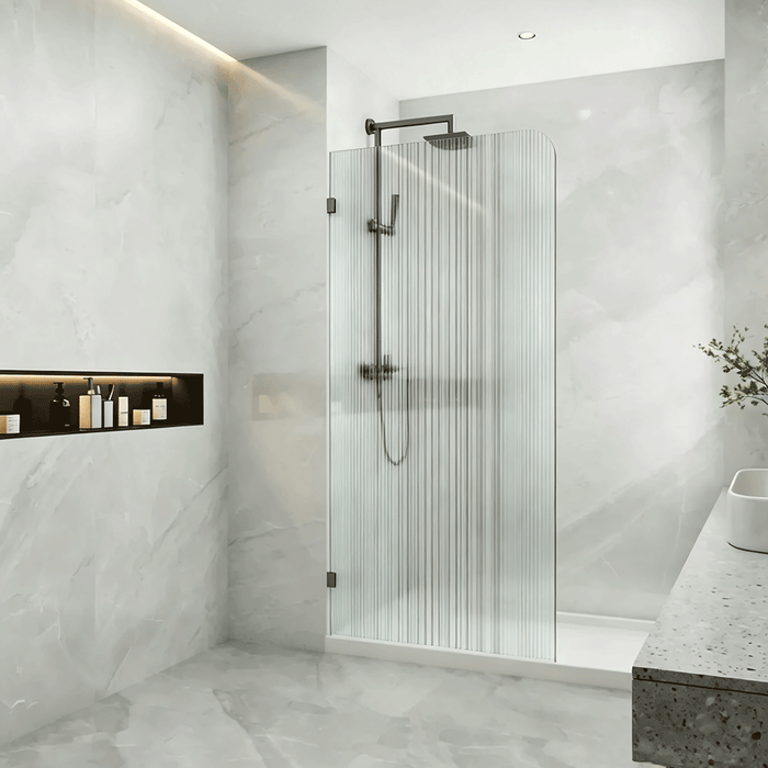 800-1200mm 10mm Fluted Glass Covey Frameless Walk-in Corner Curved Single Panel Shower Screens - 2100mm Height