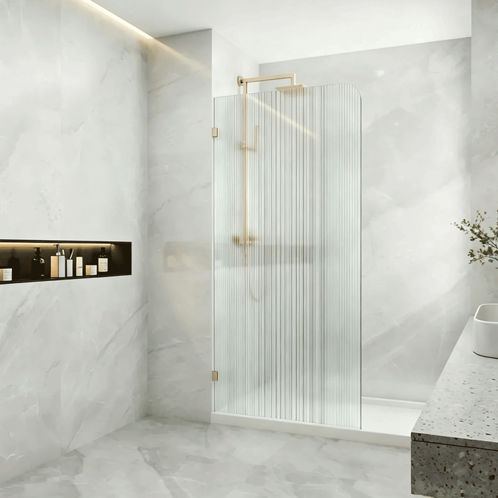 800-1200mm 10mm Fluted Glass Covey Frameless Walk-in Corner Curved Single Panel Shower Screens - 2100mm Height