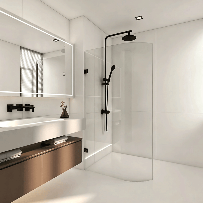 800-1100mm 10mm Glass Covey Frameless Walk-In Single Panel Edge Curved Shower Screens - 2100mm Height