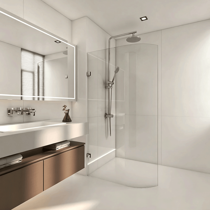 800-1100mm 10mm Glass Covey Frameless Walk-In Single Panel Edge Curved Shower Screens - 2100mm Height