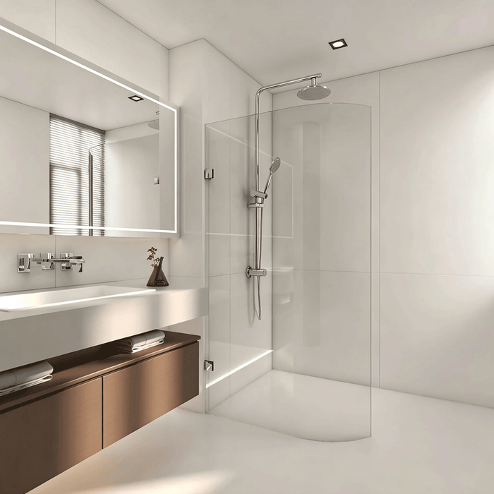 800-1100mm 10mm Glass Covey Frameless Walk-In Single Panel Edge Curved Shower Screens - 2100mm Height