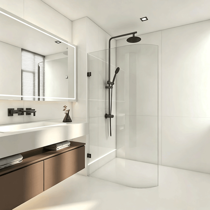 800-1100mm 10mm Glass Covey Frameless Walk-In Single Panel Edge Curved Shower Screens - 2100mm Height