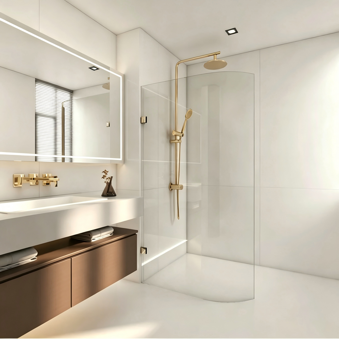 800-1100mm 10mm Glass Covey Frameless Walk-In Single Panel Edge Curved Shower Screens - 2100mm Height