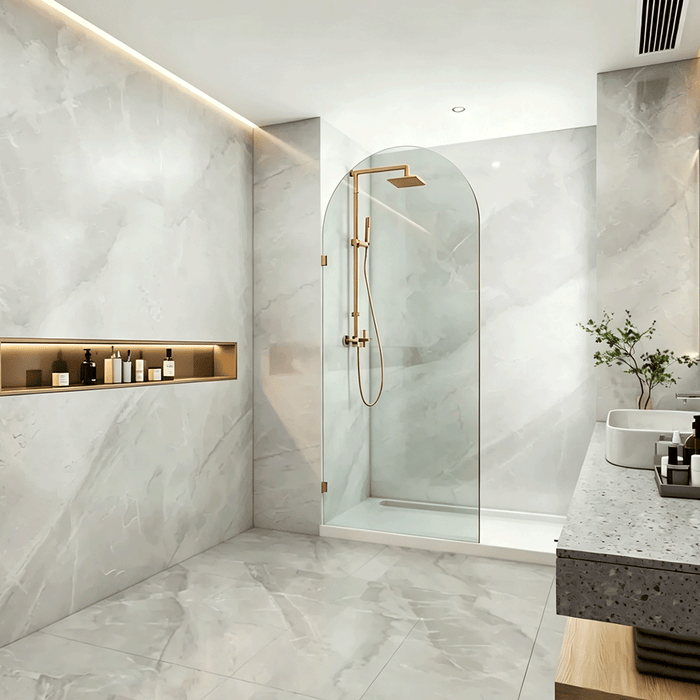 700-1000mm 10mm Glass Covey Frameless Arch Top Walk-in Single Panel Shower Screen - 2200mm Height