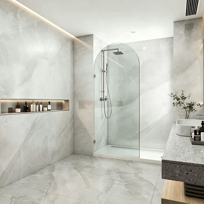 700-1000mm 10mm Glass Covey Frameless Arch Top Walk-in Single Panel Shower Screen - 2200mm Height