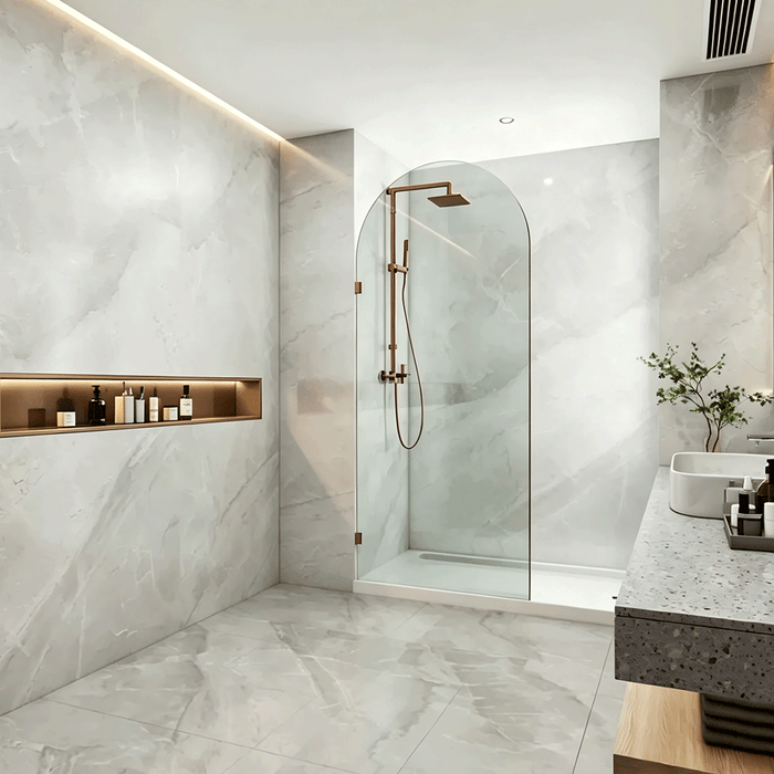 700-1000mm 10mm Glass Covey Frameless Arch Top Walk-in Single Panel Shower Screen - 2200mm Height