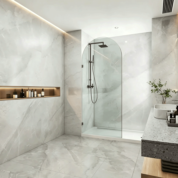 700-1000mm 10mm Glass Covey Frameless Arch Top Walk-in Single Panel Shower Screen - 2200mm Height