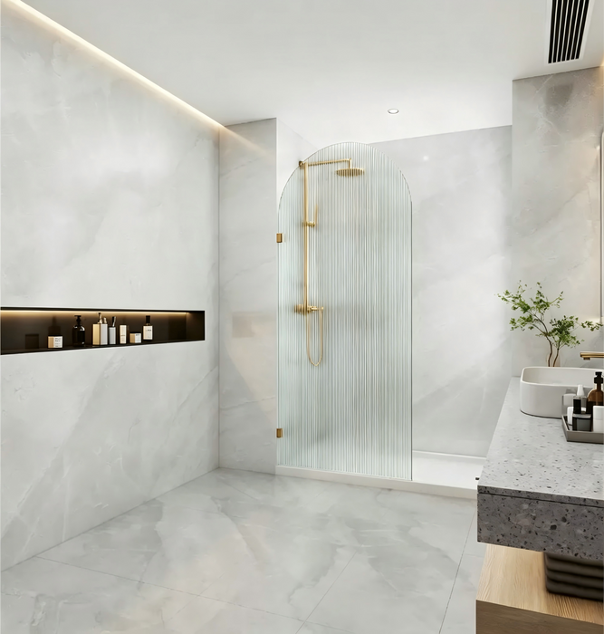 700-1000mm 10mm Fluted Glass Covey Frameless Arch Top Walk-In Single Panel Shower Screen - 2200mm Height