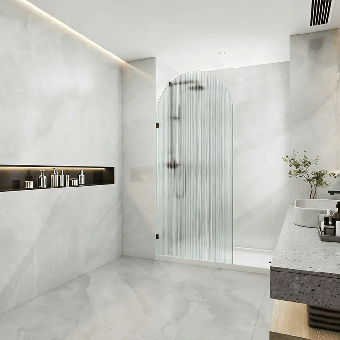 700-1000mm 10mm Fluted Glass Covey Frameless Arch Top Walk-In Single Panel Shower Screen - 2200mm Height