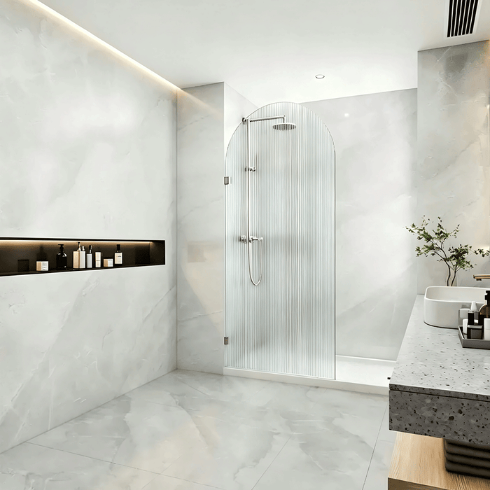 700-1000mm 10mm Fluted Glass Covey Frameless Arch Top Walk-In Single Panel Shower Screen - 2200mm Height