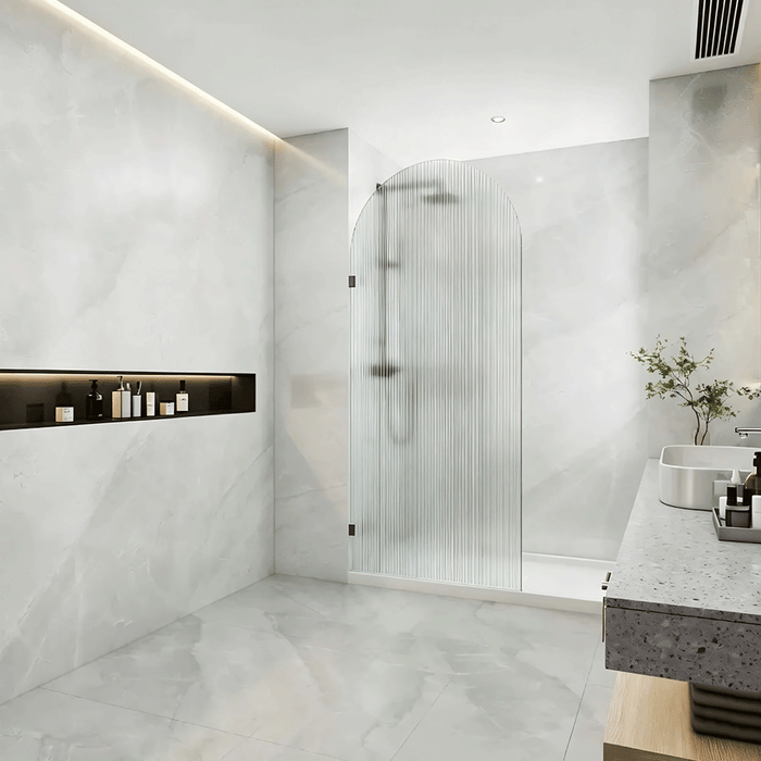 700-1000mm 10mm Fluted Glass Covey Frameless Arch Top Walk-In Single Panel Shower Screen - 2200mm Height