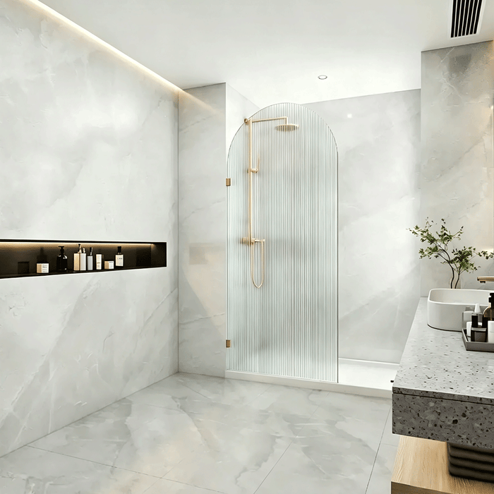 700-1000mm 10mm Fluted Glass Covey Frameless Arch Top Walk-In Single Panel Shower Screen - 2200mm Height