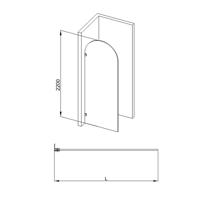 700-1000mm 10mm Glass Covey Frameless Arch Top Walk-in Single Panel Shower Screen - 2200mm Height