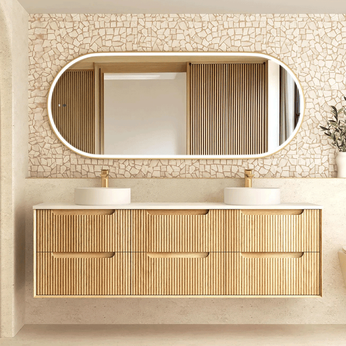 600-1800*550*460mm OTTI Byron Woodland Oak High Moisture Resistant Plywood Fluted Bathroom Wall Hung Vanity