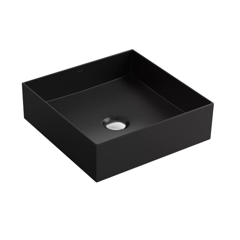 395*395*120mm Kohler Mica Matt Black Ceramic Square Vessel Slim Rim Above Counter Basins