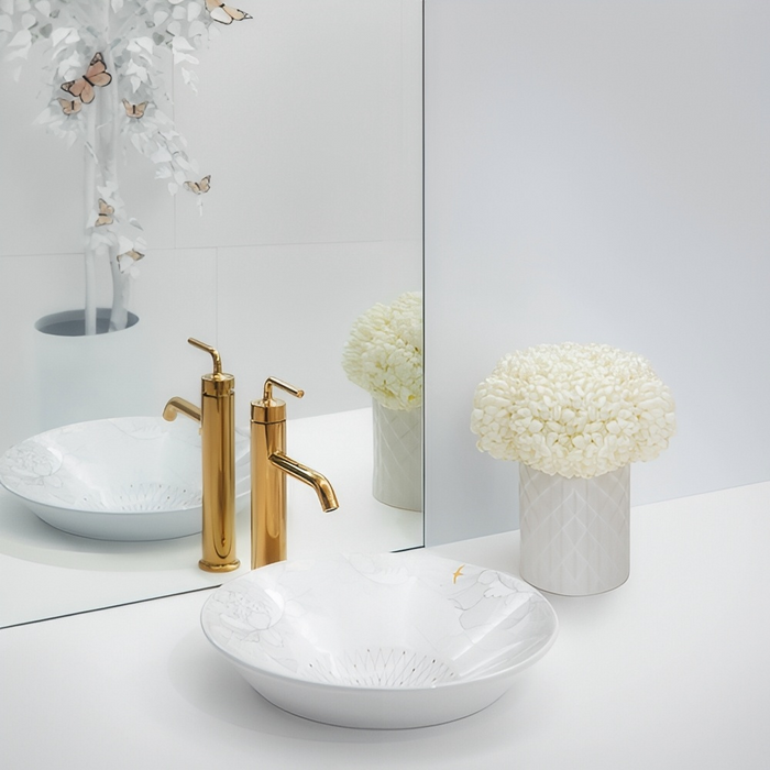 413*413mm KOHLER Bell Round Vitreous China Empress Bouquet Conical Vessels Above Counter Basin