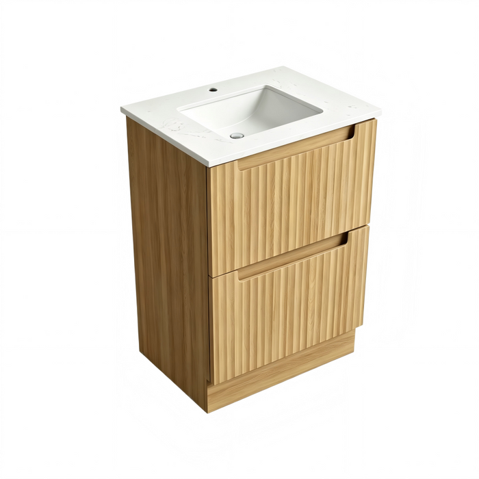 600*460*850mm Aulic Lovina Harvest Oak Plywood Fluted Freestanding Vanity