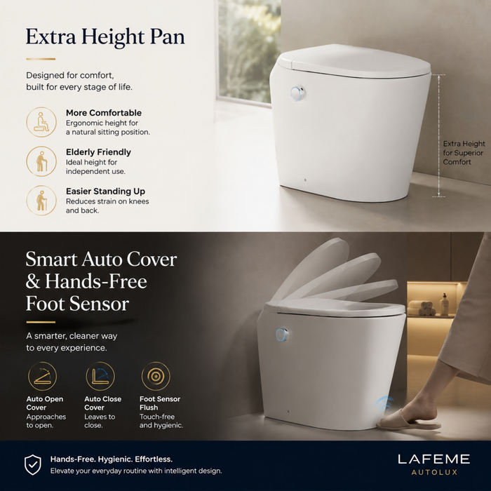 590*395*500mm Lafeme Autolux Rimless Space-Saving Wall Faced Smart Toilet Suite With Auto Lid & Foot Sensor