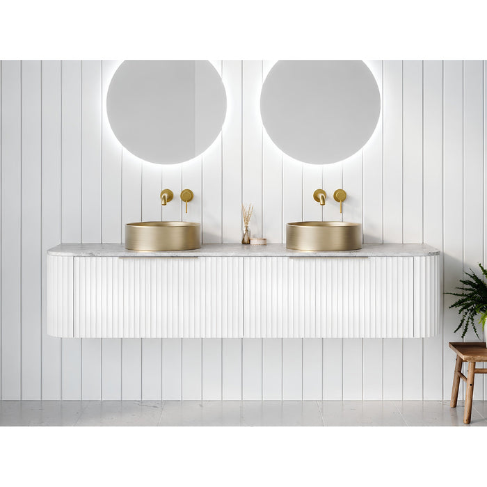 TIMBERLINE SANTOS WHITE SATIN 1800MM DOUBLE BOWL WALL HUNG VANITY