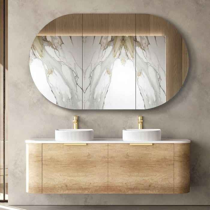 1500*460*450mm OTTI Bondi Natural Oak High Moisture Resistant Plywood Bathroom Curve Wall Hung Vanity