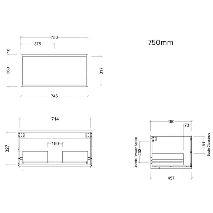 TIMBERLINE DELAWARE CUSTOM WALL HUNG VANITY (ALL SIZING)