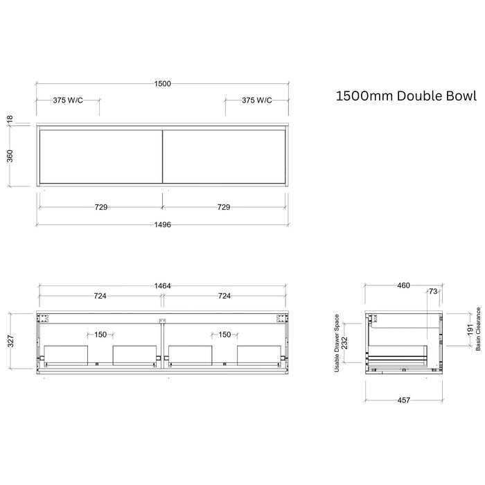 TIMBERLINE DELAWARE CUSTOM WALL HUNG VANITY (ALL SIZING)