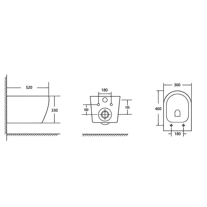 520*360*330mm Lukka Devito Tornado Rimless Round Wall Hung Pan