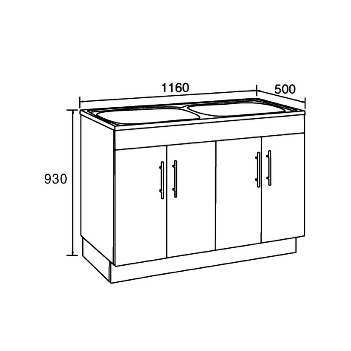 1160*500*930mm 90L Double Bowl 304 Stainless Steel Laundry Tub with Polyurethane Cabinet