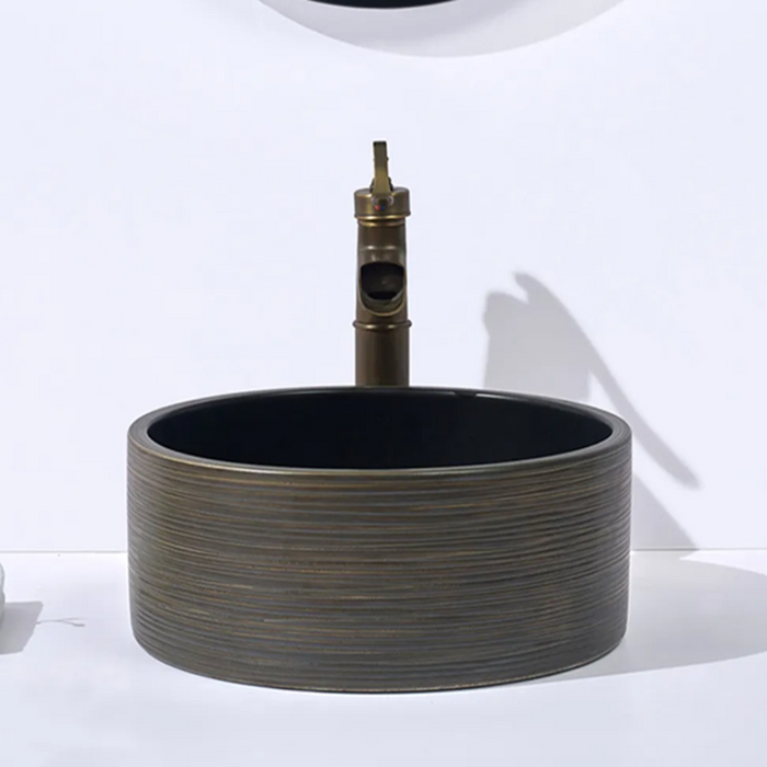 410*410*150mm Stripe Pattern Interior Porcelain Round Above Counter Art Basin