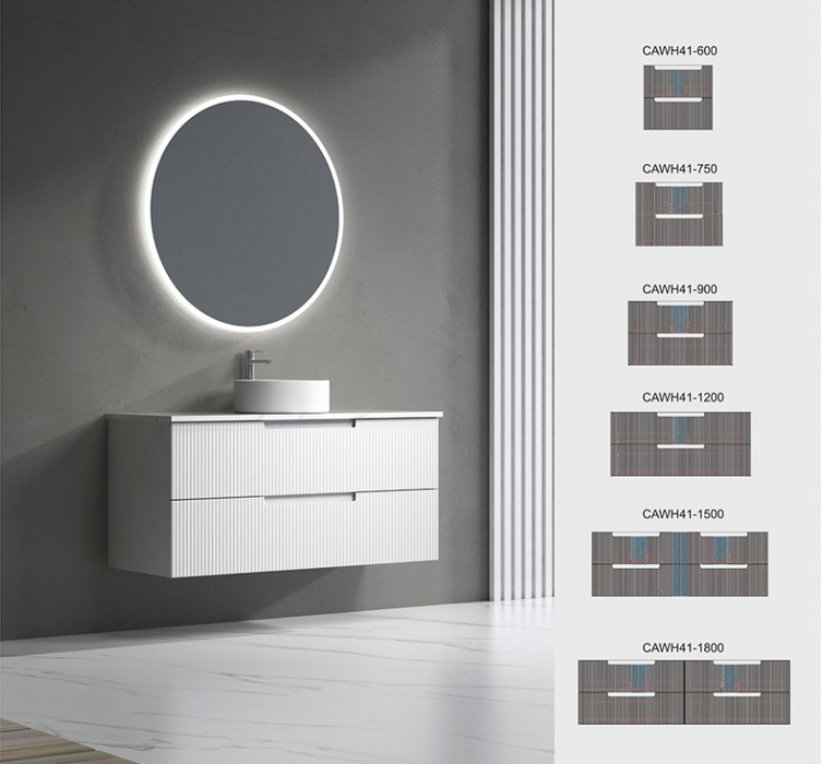 600-1800*460*540mm Aulic Verona Mark II Matt White Wall Hung Fluted Vanity