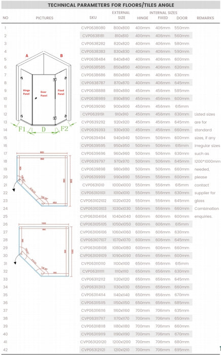 800-1200*2000mm 10mm Thickness Covey Diamond Frameless Pivot Door Chrome Fitting Shower Screens