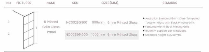 900-1000x2000mm 6mm Tempered Small Glass Black Fully Framed Grid Lattice Single Door Fixed Panel Walk-in Shower Screens