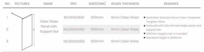 900-1200x2000mm Covey 6mm Thickness Glass Black Framed Walk-in Single Door Panel Shower Screens