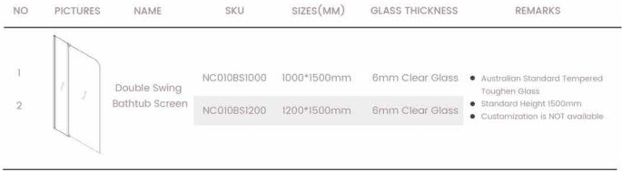1000/1200x1500mm Covey Fixed and Swing Over Bathtub 6mm Tempered Glass Chrome / Black Shower Screens