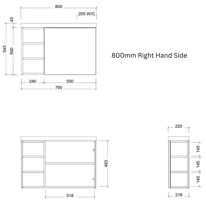TIMBERLINE EADIE 800MM SPACE SAVING SINGLE BOWL CUSTOM WALL HUNG VANITY