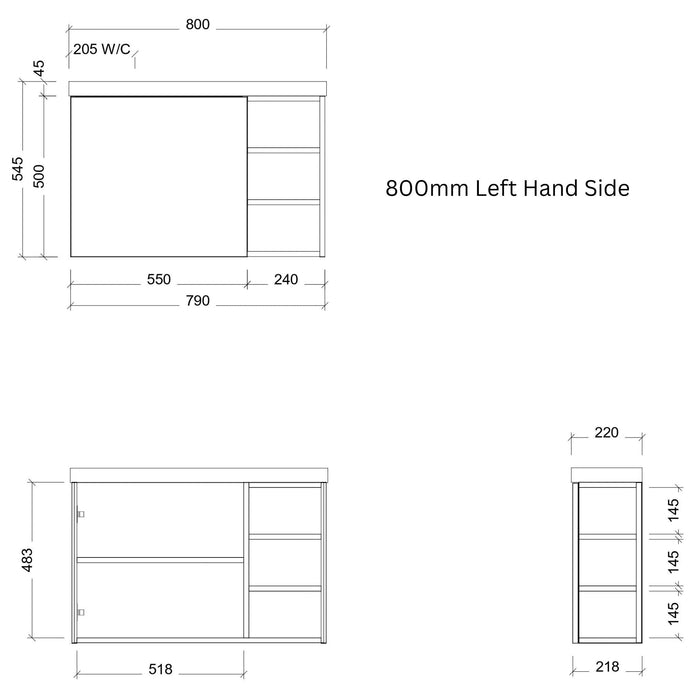 TIMBERLINE EADIE 800MM SPACE SAVING SINGLE BOWL CUSTOM WALL HUNG VANITY