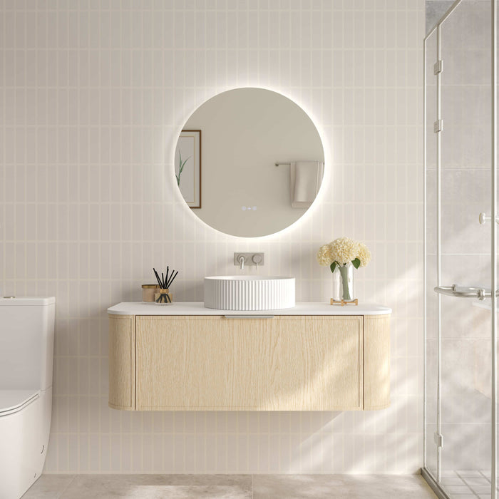 600-1500*455*390mm Mercio Elva Natural Oak Curved MDF Wall Hung Vanity