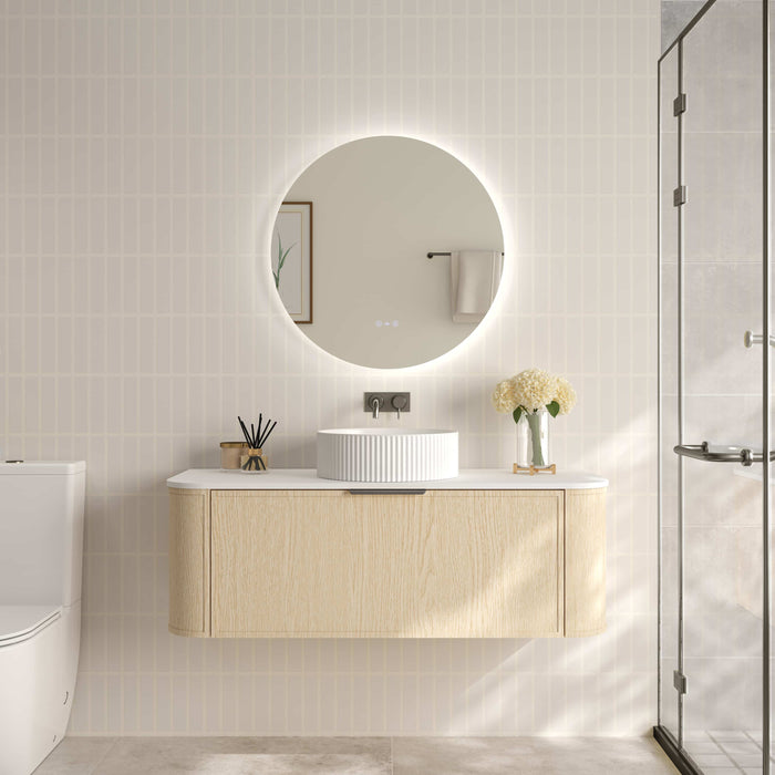 600-1500*455*390mm Mercio Elva Natural Oak Curved MDF Wall Hung Vanity