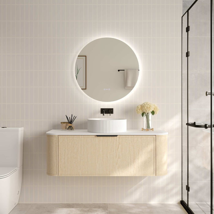 600-1500*455*390mm Mercio Elva Natural Oak Curved MDF Wall Hung Vanity