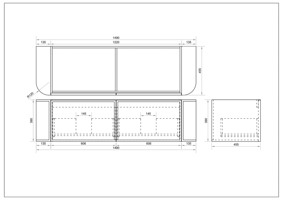 600-1500*455*390mm Mercio Elva Natural Oak Curved MDF Wall Hung Vanity