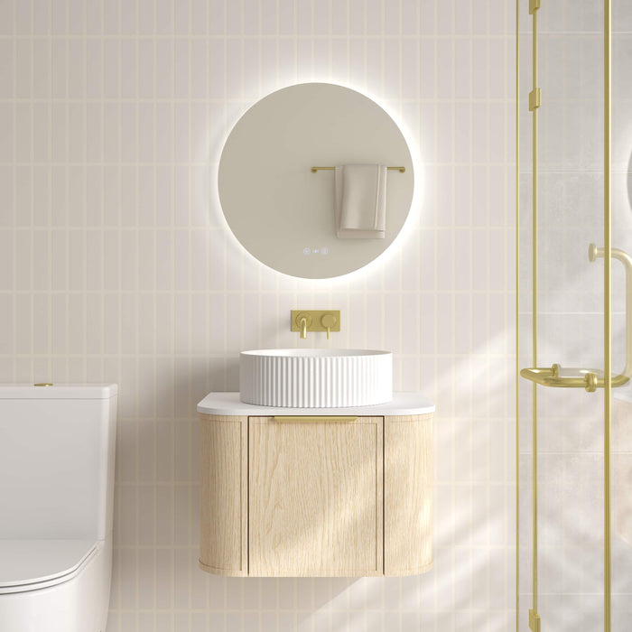 600-1500*455*390mm Mercio Elva Natural Oak Curved MDF Wall Hung Vanity