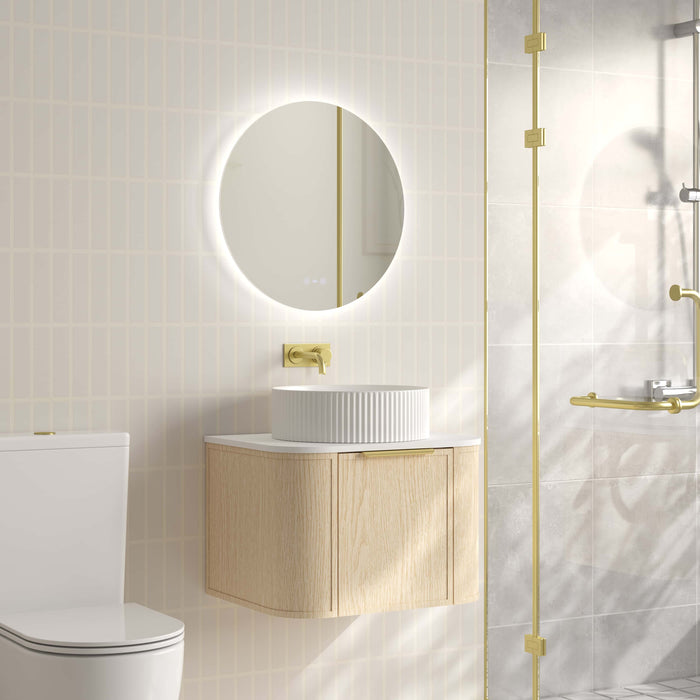 600-1500*455*390mm Mercio Elva Natural Oak Curved MDF Wall Hung Vanity