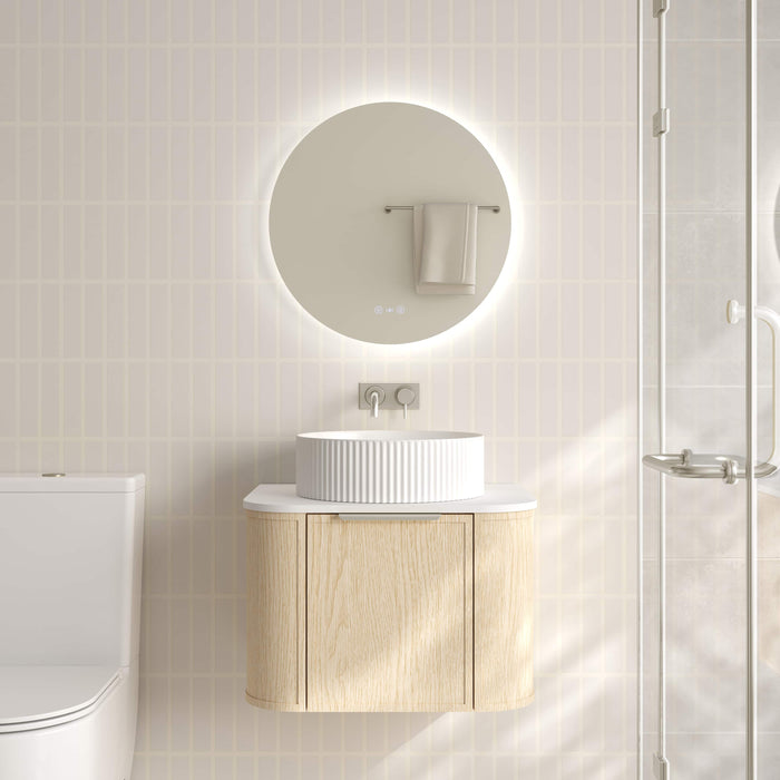 600-1500*455*390mm Mercio Elva Natural Oak Curved MDF Wall Hung Vanity